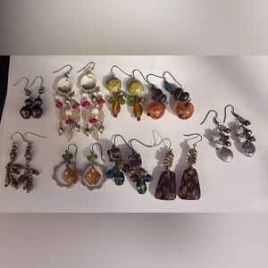 Earrings - 9 pairs - silver/gold tone; plastic
